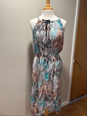 Vince Camuto Zebra Print Halter Maxi in Teal & Taupe